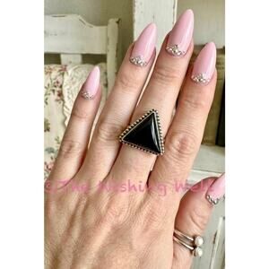 Onyx Sterling Silver Ring Triangle Shape Boho Goth Size 5.5